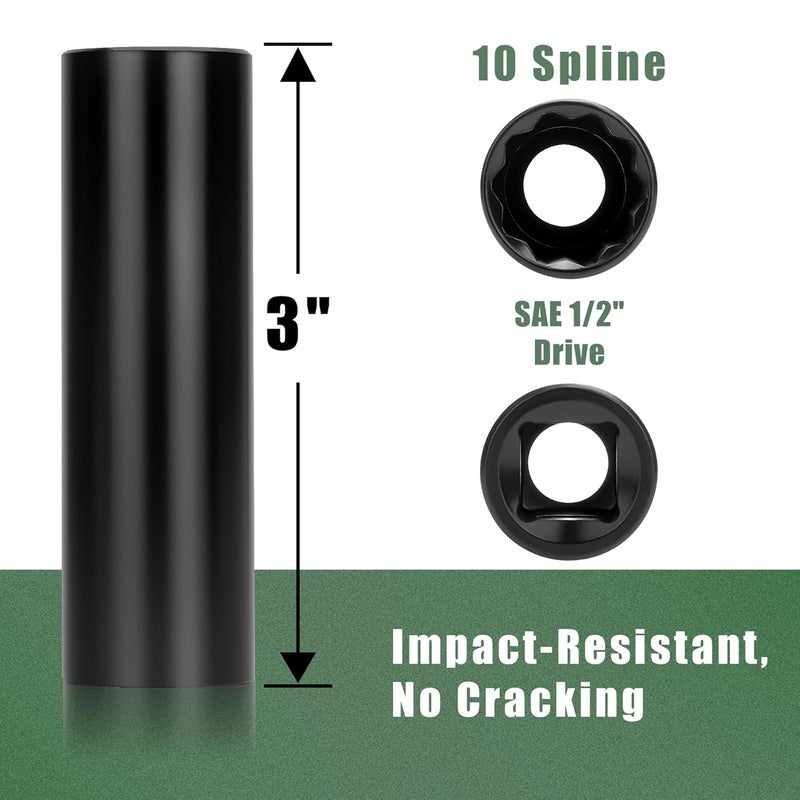 glorider 10 Point Spline Lug Nut Socket, 1/2-Inch Drive Impact Square Tool – Easily Remove M14x1.5, M14x2.0, 9/16 Lug Nuts and M16X1.5 Lug Bolts | 1 Pc (Black) - Image 3